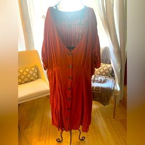 BP Short Sleeve V Neckline Button Down Front Rust/Brown Sz 2x Mini Dress NWT